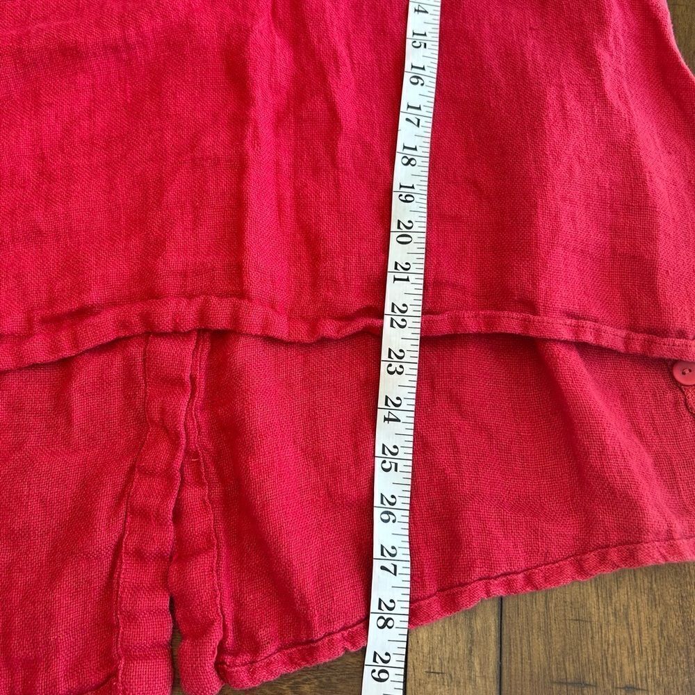 FLAX Red 100% Linen Tunic Top Rear Button Up Size Medium - Picture 3 of 9